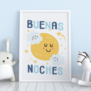 Glücklicher Mond und Sterne Kinderzimmer Kunst auf Poster