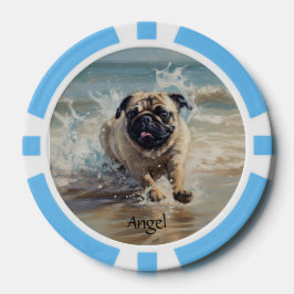 Glücklicher Mops am Strand individuell anpassbar Pokerchips
