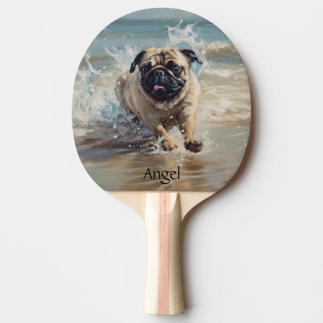 Glücklicher Mops am Strand individuell anpassbar Tischtennis Schläger (Vorderseite)
