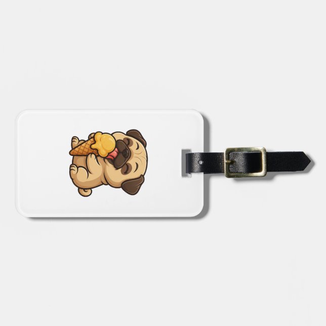 Glücklicher Mops mit Eis Sommer Cartoon Gepäckanhänger (Vorderseite horizontal)