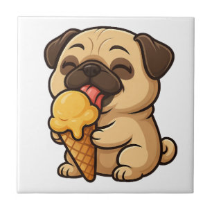 Glücklicher Mops mit Eiscreme Sommer Cartoon Fliese