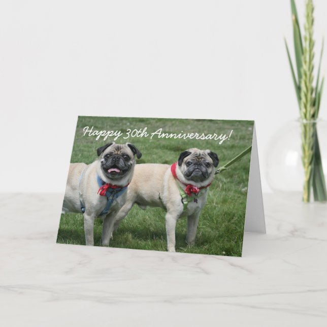 Glücklicher Mops zum 30. Jubiläum Grußkarte Karte (Vorderseite)