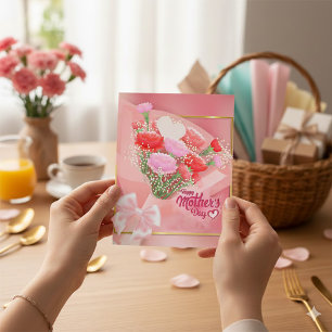 Glücklicher Muttertag Blumenbouquet   Rosa und Gol Feiertagskarte