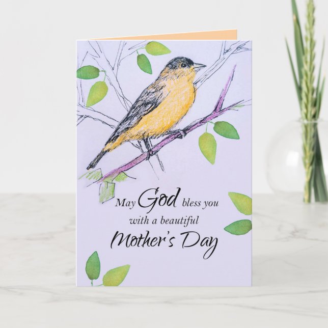 Glücklicher Muttertag Gott segne Sie Goldfinch Bir Karte (Vorderseite)