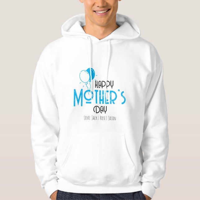 Glücklicher Muttertag mit blauen Balloons & Namen Hoodie (Vorderseite)