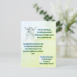 Glücklicher Muttertag mit einem originellen Gedich Postkarte