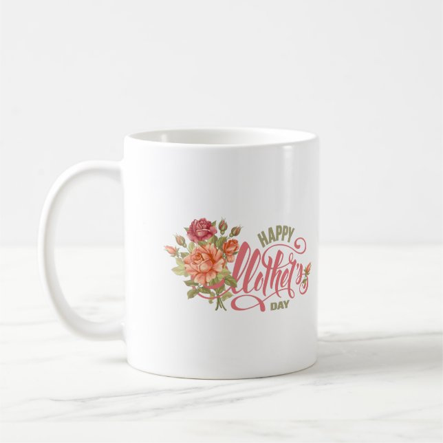 Glücklicher Muttertag mit Liebe und Blume Frühling Kaffeetasse (Links)
