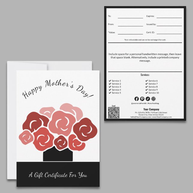 Glücklicher Muttertag Red Bouquet Geschenkgutschei (Happy Mother's Day Red Bouquet Gift Certificate, Small Business Marketing Tool)