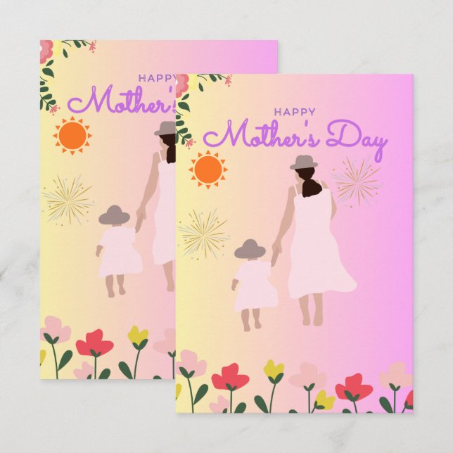 Glücklicher Muttertag Silhouette Karte – Mutter &  (Vorne/Hinten)