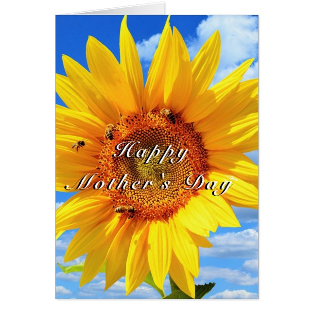 Glücklicher Muttertag Sonnenblumen und Bienen auf  (Vorne)