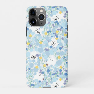 Glücklicher niedlicher, samotiger Hund im blühende iPhone 11Pro Hülle