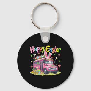 Glücklicher Osterhase fährt Schulbus Schokoladenei Schlüsselanhänger