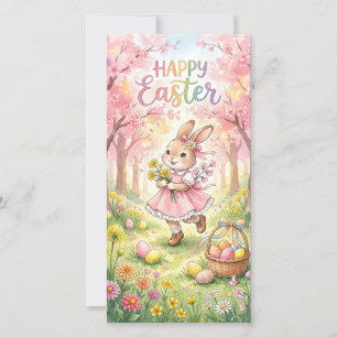 Glücklicher Osterhase in einer Frühlingswiese Feiertagskarte