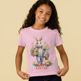 Glücklicher Osterhase Mädchen Jersey T-Shirt in Fa