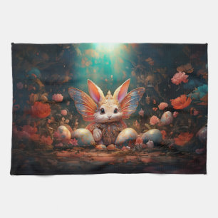 Glücklicher Osterhase mit Ostereiern Geschirrtuch