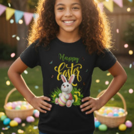 Glücklicher Osterhase Sonnenblumen Mädchen Schwarz T-Shirt