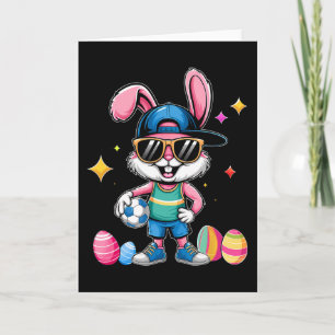 Glücklicher Osterhase spielt Fußball Ostern Sport  Karte