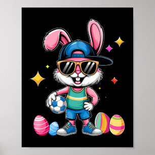 Glücklicher Osterhase spielt Fußball Ostern Sport Poster