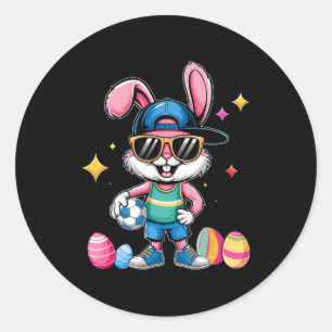 Glücklicher Osterhase spielt Fußball Ostern Sport Runder Aufkleber