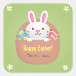 Glücklicher Osterhase und Ei-Party-Dekor-Aufklebe Quadratischer Aufkleber