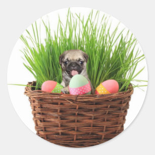 Glücklicher Ostern-Mopswelpe Runder Aufkleber