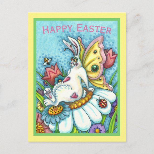 GLÜCKLICHER OSTFLUTTERBUN-RABBIT, FUNNY BUNNY FAIR POSTKARTE (Vorderseite)