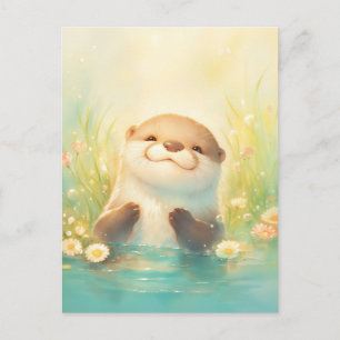 Glücklicher Otter im sonnigen Gänseblümchen-Teich Postkarte