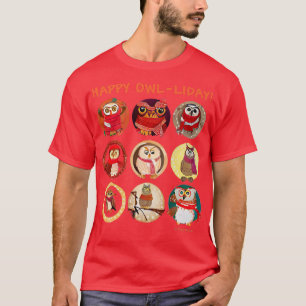 GLÜCKLICHER OWLLIDAY Adorable Owls Tragen Scarfs O T-Shirt