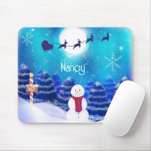 Glücklicher personalisierter Weihnachts-Schneemann Mousepad