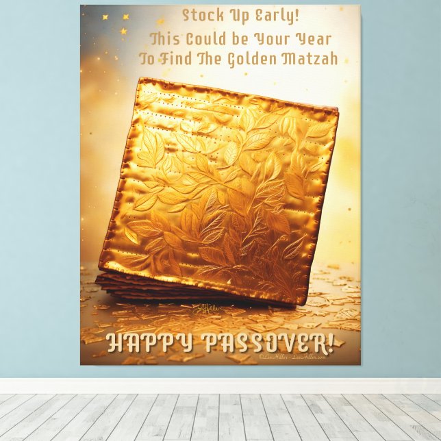 Glücklicher Pessach! Golden Matzah Leinwanddruck (Insitu (Holzboden))