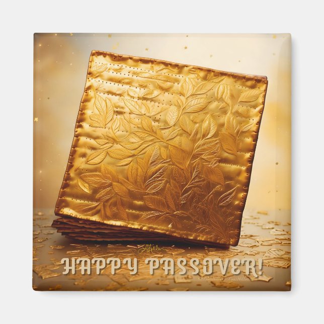 Glücklicher Pessach! Golden Matzah Magnet (Vorne)