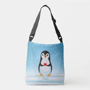 Glücklicher Pinguin hält ein Herz Tragetaschen Mit Langen Trägern