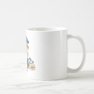 Glücklicher Polizeibeamte, der Krapfen isst Kaffeetasse