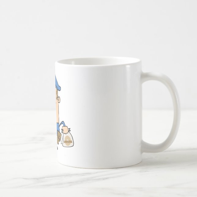 Glücklicher Polizeibeamte, der Krapfen isst Kaffeetasse (Rechts)