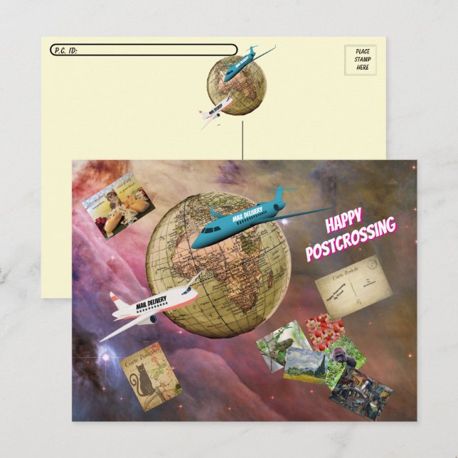 Glücklicher Postübergang - Versand rund um die Wel Postkarte (Vorne/Hinten)