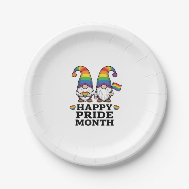 Glücklicher Pride Monat Gnom Vintage Regenbogen Sh Pappteller (Vorderseite)