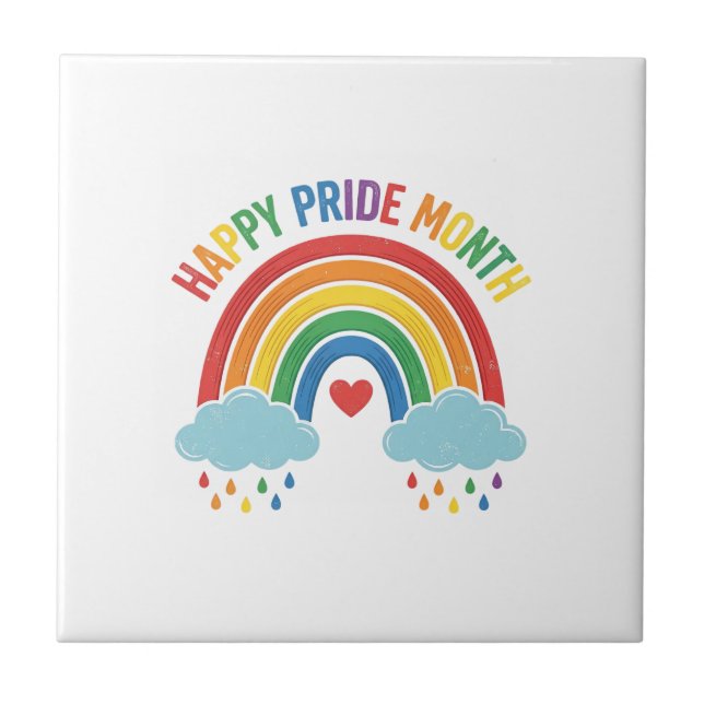 Glücklicher Pride-Monat Regenbogen-Vintage-Stich-D Fliese (Vorderseite)