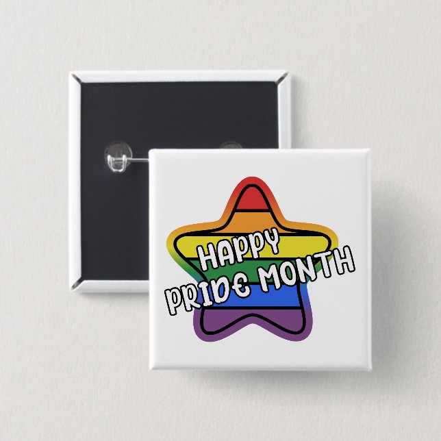 Glücklicher Pride Monat Stern LGBTQ Regenbogenflag Button (Vorne & Hinten)