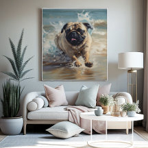Glücklicher Pug am Strand
