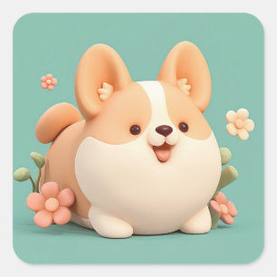 Glücklicher Pummeliger Ton Corgi Quadratischer Aufkleber