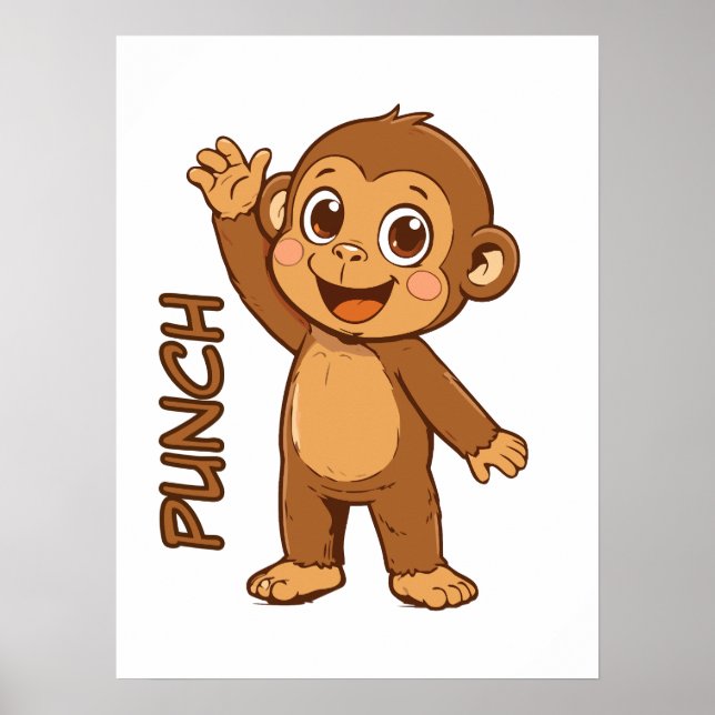 Glücklicher Punch Kleiner Affe Cartoon Poster - Wa (Vorne)