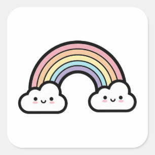 Glücklicher Regenbogen – Süße Kawaii-Illustration Quadratischer Aufkleber