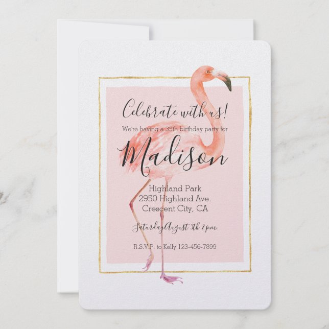 Glücklicher rosa Flamingo Geburtstag Einladung (Vorderseite)