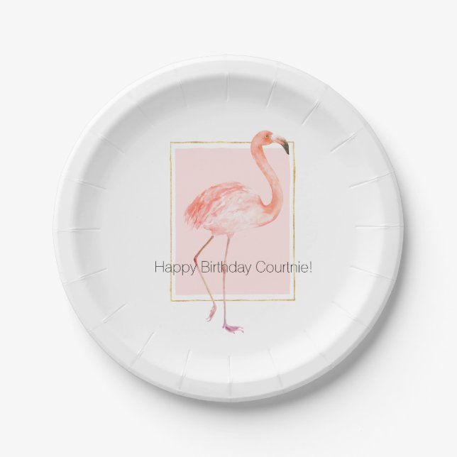 Glücklicher rosa Flamingo-Geburtstag Pappteller (Vorderseite)