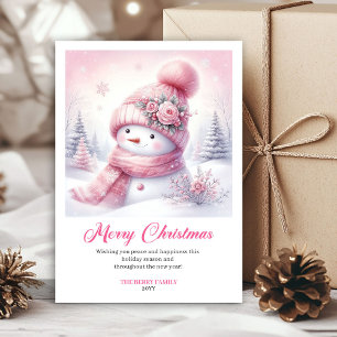 Glücklicher rosa Schneemann Kinderkarte editierbar Feiertagskarte