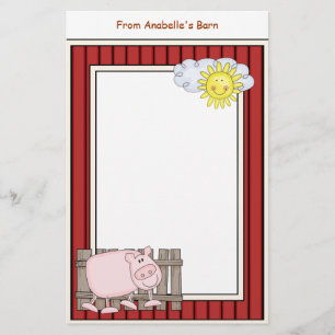 Glücklicher rosa Schweinestall-roter Rahmen Briefpapier