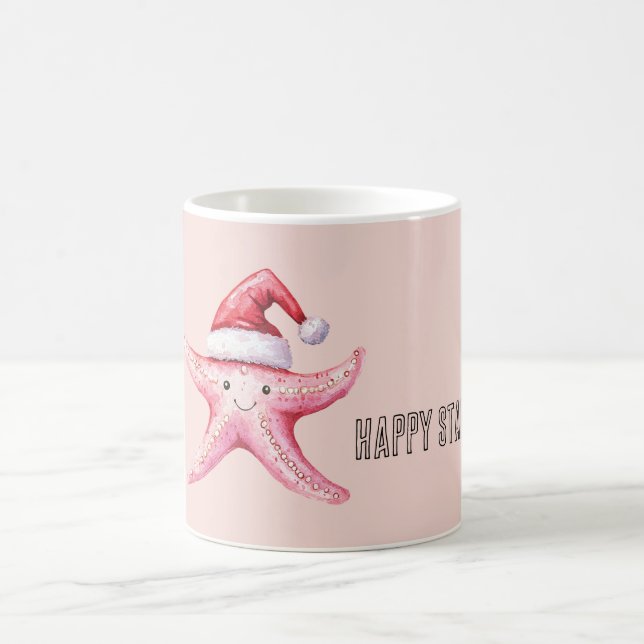 Glücklicher rosa Seestern-Weihnachtsmannhut Kaffeetasse (Mittel)