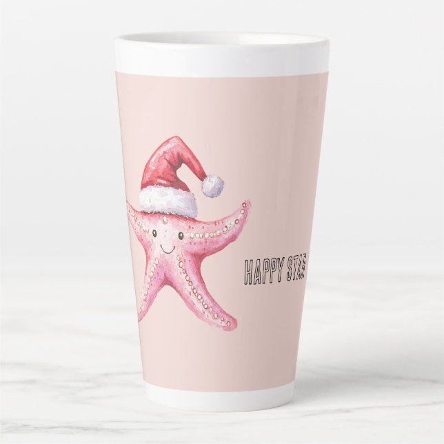 Glücklicher Rosa Seestern Weihnachtsmannmütze Milchtasse (Vorderseite)