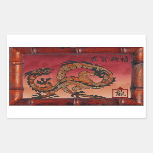 Glücklicher roter Drache, Chinesisches Rechteckiger Aufkleber