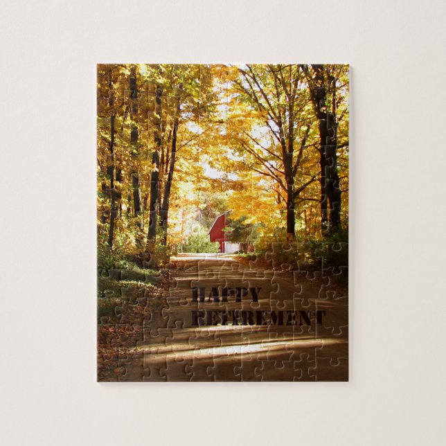 Glücklicher Ruhestands-rote Scheunen-Herbst-Straße (Vertikal)